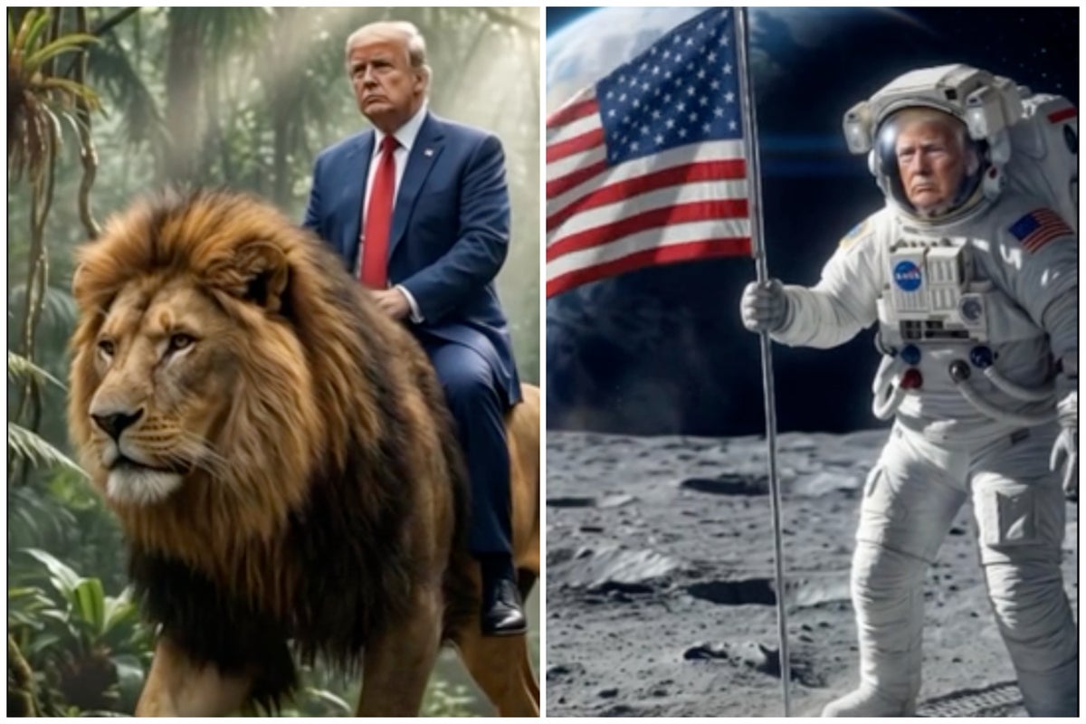 Trump marks D-Day with AI video of him riding a lion and photo portraying Obama library as trash can